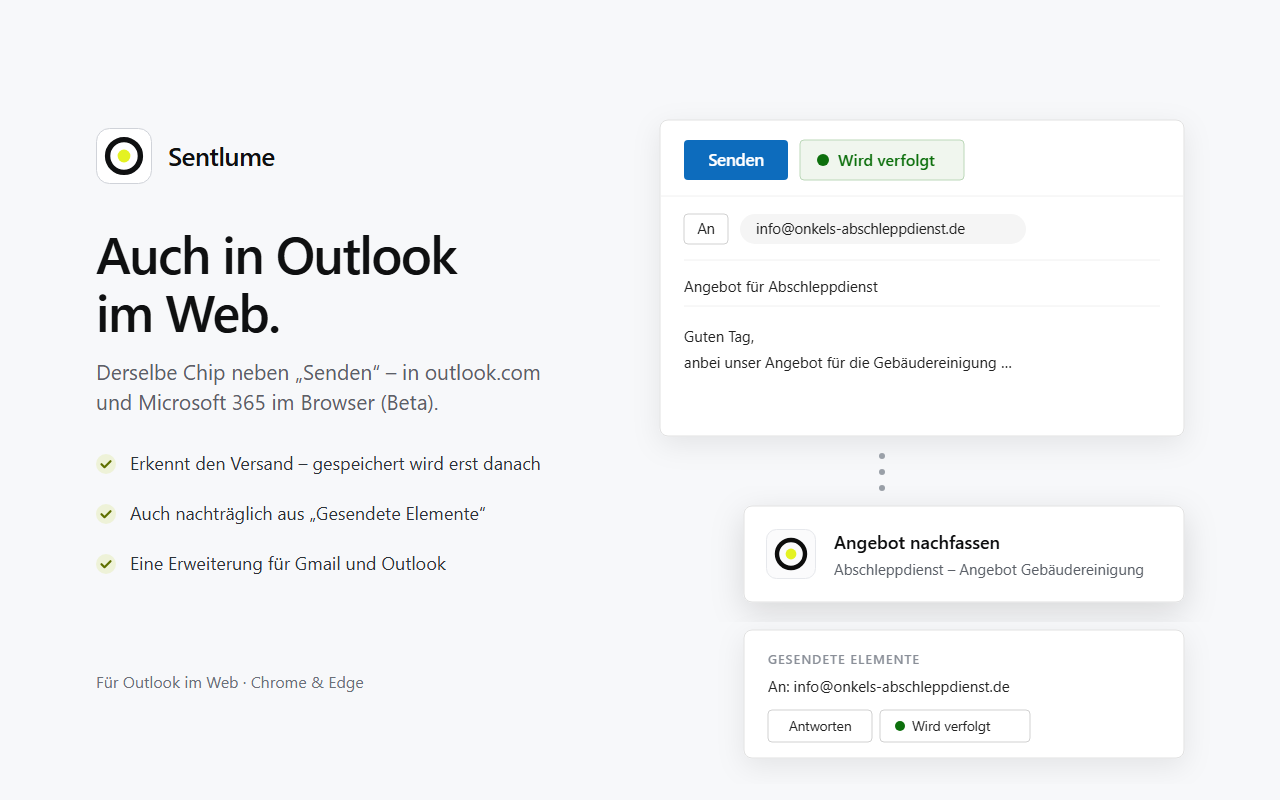 Screenshot: Sentlume in Outlook